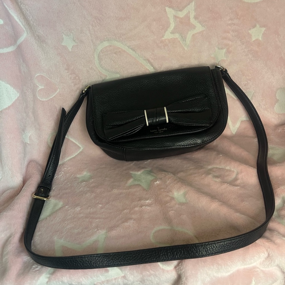 Kate Spade Black Crossbody leather Bag with Bow Accent